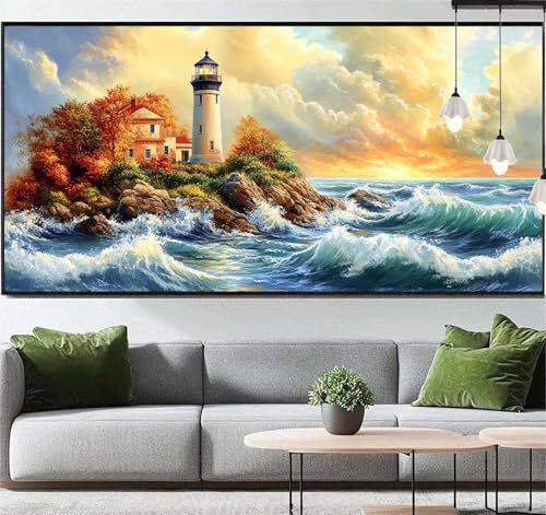 Diamond Painting Leuchtturm Diamant Painting Bilder Meerblick, Diamond Painting Groß XXL 150 x 60 cm, Diamant Painting Bilder Erwachsene DIY Diamond Painting Crystal Art Stickerei für Wand Dekor q58 von Generic