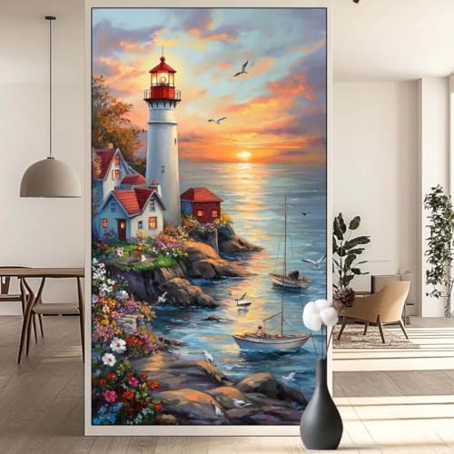 Diamond Painting Leuchtturm Diamond Painting Erwachsene Meer, 5D Diamant Painting Bilder Full Drill Diamond Painting Kinder, DIY Malen Nach Zahlen Malerei Stickerei Set für Wand Dekor 30 x 60 cm q641 von Generic