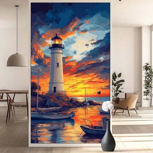 Diamond Painting Leuchtturm Diamond Painting Erwachsene Sonnenuntergang, 5D Diamant Painting Bilder, DIY Malen Nach Zahlen Diamant Kunst Malerei Stickerei Set für Wand Dekor Geschenke 30 x 60 cm q643 von Generic