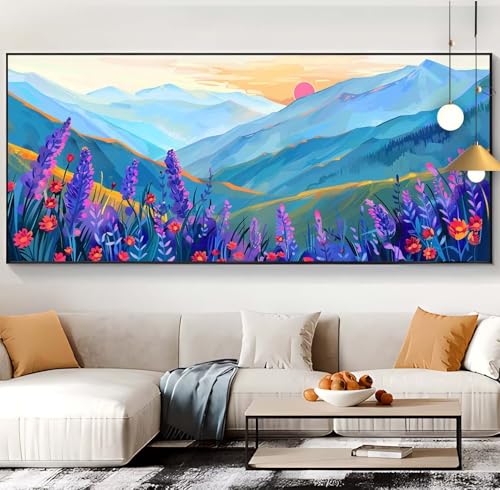 Diamond Painting Lila Blumen Diamond Painting XXL 100x300cm Diamond Painting Erwachsene Landschaft Malen Nach Zahlen DIY Mosaikherstellung Diamonds Stickerei Malerei Home Décor Geschenke Frauen K63 von Generic