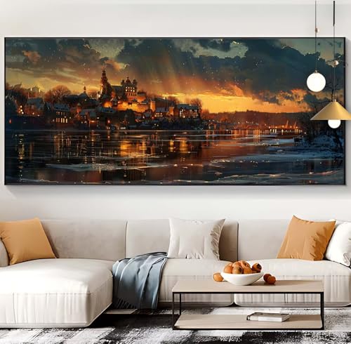 Diamond Painting Nachtansicht Diamond Painting XXL 100x240cm Diamond Painting Erwachsene Stadt Malen Nach Zahlen DIY Mosaikherstellung Diamonds Stickerei Malerei für Home Décor Geschenke Frauen H75 von Generic