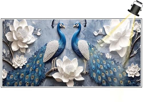 Diamond Painting Pfau Diamant Painting Bilder Kinder Blume Diamond Art DIY Set Erwachsene Full Drill Diamond Painting, 5D Diamant Malerei Kunst Mosaic Stickerei Kits Home Wand Decor 100x40 cm F451 von Generic