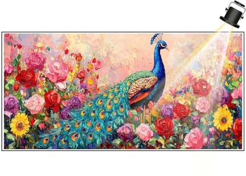 Diamond Painting Pfau Diamant Painting Bilder Kinder Tier Diamond Art DIY Set Erwachsene Full Drill Diamond Painting, 5D Diamant Malerei Kunst Mosaic Stickerei Kits, Home Wand Decor 100x40 cm F436 von Generic