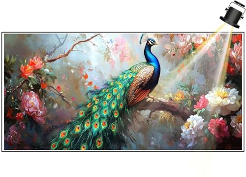 Diamond Painting Pfau Diamant Painting Bilder Kinder Vintage Diamond Art DIY Set Erwachsene Full Drill Diamond Painting, 5D Diamant Malerei Kunst Mosaic Stickerei Kits Home Wand Decor 180x90 cm F442 von Generic