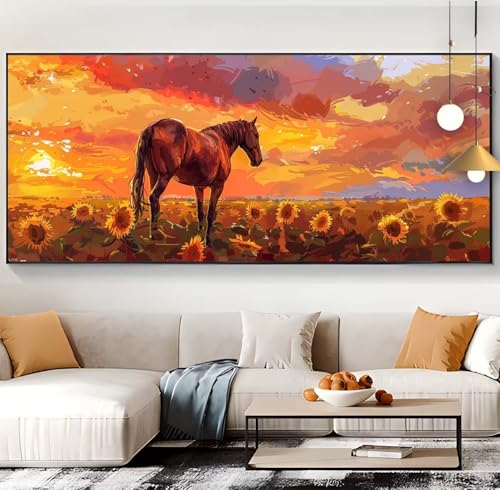 Diamond Painting Pferd Diamond Painting XXL 90x220cm Diamond Painting Erwachsene Sonnenuntergang Malen Nach Zahlen DIY Mosaikherstellung Diamonds Stickerei Malerei für Home Décor Geschenke Frauen J20 von Generic