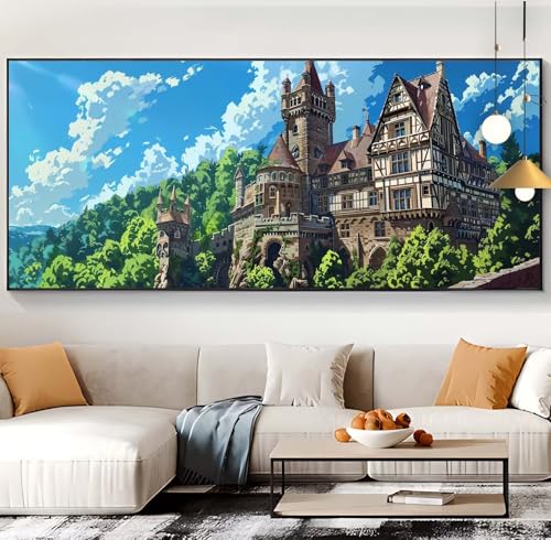 Diamond Painting Schloss Diamond Painting XXL 100x300cm Diamond Painting Erwachsene Wald Malen Nach Zahlen DIY Mosaikherstellung Diamonds Stickerei Malerei Sets für Home Décor Geschenke für Frauen K54 von Generic