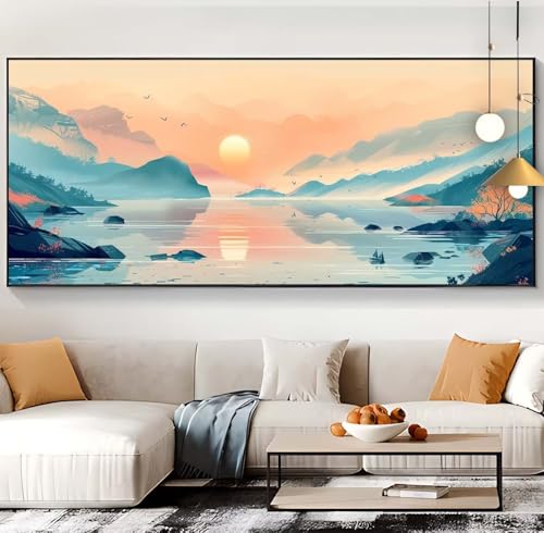 Diamond Painting See Diamond Painting XXL 100x300cm Diamond Painting Erwachsene Sonnenuntergang Malen Nach Zahlen DIY Mosaikherstellung Diamonds Stickerei Malerei für Home Décor Geschenke Frauen J7 von Generic