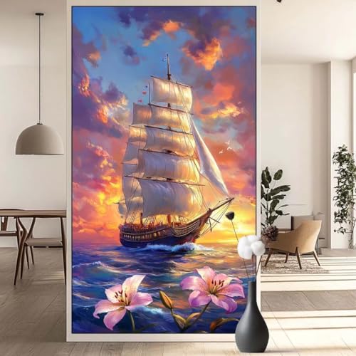 Diamond Painting Segelboot Diamond Painting Erwachsene Blume, 5D Diamant Painting Bilder Full Drill Diamond Painting Kinder, DIY Malen Nach Zahlen Malerei Stickerei Set für Wand Dekor 40 x 70 cm q711 von Generic