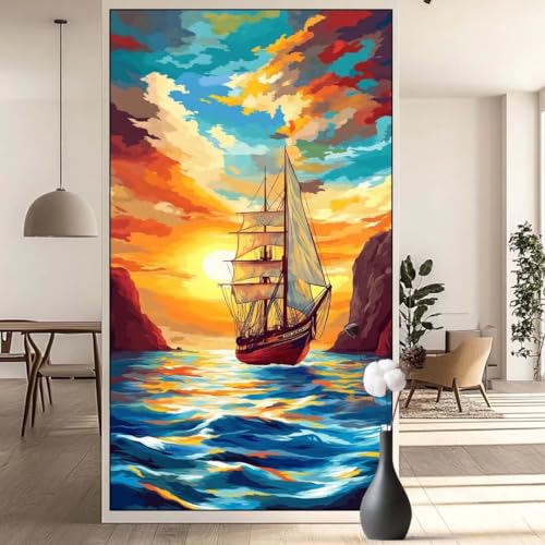 Diamond Painting Segelboot Diamond Painting Erwachsene Seestück, 5D Diamant Painting Bilder Full Diamond Painting Kinder, DIY Malen Nach Zahlen Malerei Stickerei Set für Wand Dekor 80 x 190 cm q707 von Generic