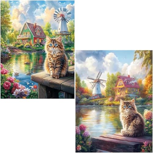 Diamond Painting Set für Erwachsene Anfänger, 2 Pack Cat 5D Diamond Painting xxl Diamond Diamant Painting Bilder DIY Diamant Malerei Set Strass Arts Craft Set für Home Wand Decor 100x130cm 4-566 von Generic