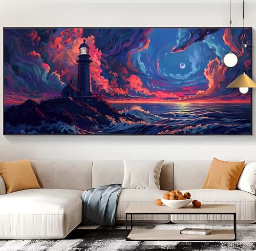 Diamond Painting Sonnenuntergang Diamond Painting XXL 100x300cm Diamond Painting Erwachsene Leuchtturm Malen Nach Zahlen DIY Mosaikherstellung Diamond Stickerei Malerei Home Décor Geschenke Frauen K50 von Generic