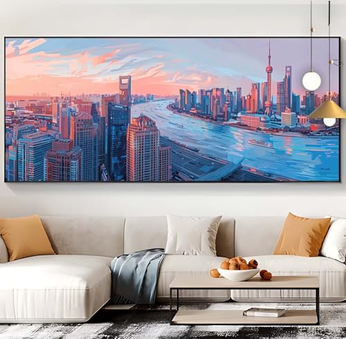 Diamond Painting Sonnenuntergang Diamond Painting XXL 100x300cm Diamond Painting Erwachsene Stadt Malen Nach Zahlen DIY Mosaikherstellung Diamonds Stickerei Malerei für Home Décor Geschenke Frauen K40 von Generic