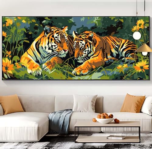 Diamond Painting Tiger Diamond Painting XXL 100x240cm Diamond Painting Erwachsene Tier Malen Nach Zahlen DIY Mosaikherstellung Diamonds Stickerei Malerei Sets für Home Décor Geschenke für Frauen J5 von Generic