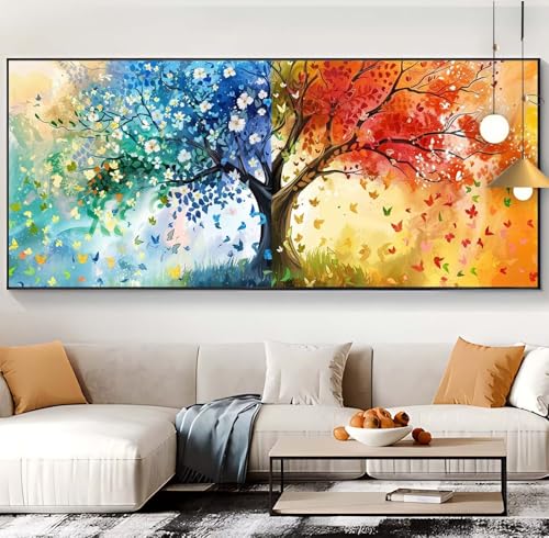 Diamond Painting Vier Jahreszeiten Baum Diamond Painting XXL 100x300cm Diamond Painting Erwachsene Farbe Malen Nach Zahlen DIY Mosaikherstellung Diamond Stickerei Malerei Home Décor Geschenke K65 von Generic