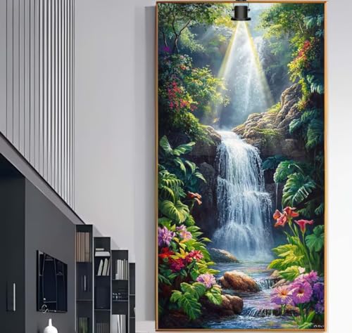 Diamond Painting Wasserfall Diamant Painting Bilder Kinder Wald Malen nach Zahlen Erwachsene, DIY Bastelset Diamant Malerei Kunst Strass Mosaic Stickerei Kits Home Wand Decor Geschenke 110x50 cm F1035 von Generic