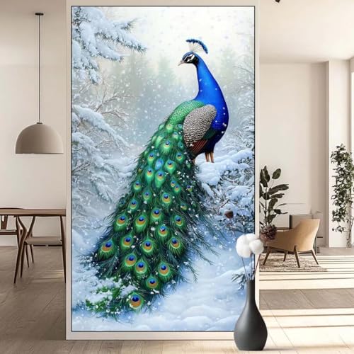 Diamond Painting Winter Diamond Painting Erwachsene Pfau, 5D Diamant Painting Bilder Full Drill Diamond Painting Kinder, DIY Malen Nach Zahlen Diamant Kunst Malerei Set für Wand Dekor 40 x 90 cm q661 von Generic