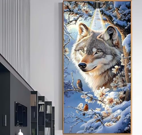 Diamond Painting Wolf Diamant Painting Bilder Kinder Tier Malen nach Zahlen Erwachsene, DIY Bastelset Diamant Malerei Kunst Strass Mosaic Stickerei Kits Home Wand Decor Kreativ Geschenke 60x30 cm F983 von Generic