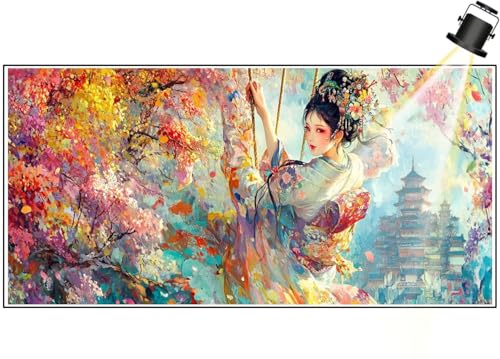 Diamond Painting XXL Groß 100x40 cm Diamant Painting Bilder Japanische Landschaft Diamond Art Painting Kits, DIY Basteln Erwachsene Malen Nach Zahlen Malerei Stickerei Set Home Wand Dekor Frau F620 von Generic