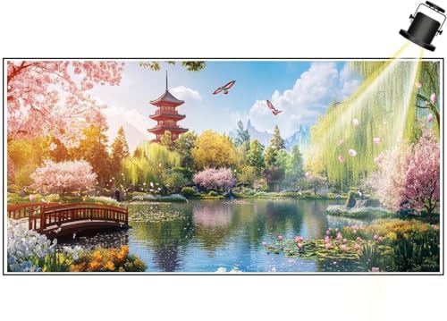 Diamond Painting XXL Groß 100x40 cm Diamant Painting Bilder Japanische Landschaft Diamond Art Painting Kits, DIY Basteln Erwachsene Malen Nach Zahlen Malerei Stickerei Set Home Wand Dekor Turm F629 von Generic