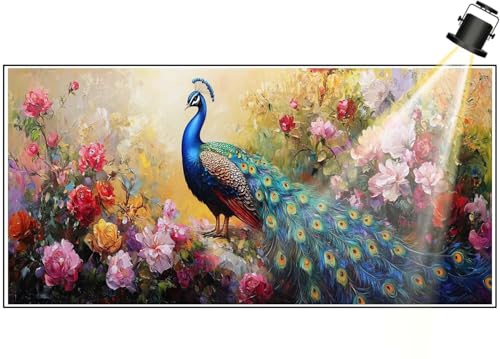 Diamond Painting XXL Groß 100x40 cm Diamant Painting Bilder Pfau Diamond Art Painting Kits, DIY Basteln Erwachsene Malen Nach Zahlen Full Diamant Art Malerei Stickerei Set Home Wand Dekor Tier F435 von Generic