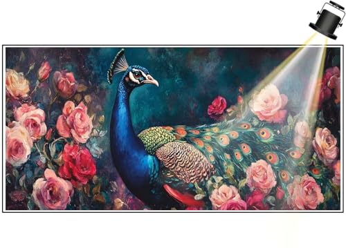 Diamond Painting XXL Groß 100x40 cm Diamant Painting Bilder Pfau Diamond Art Painting Kits, DIY Basteln Erwachsene Malen Nach Zahlen Full Diamant Art Malerei Stickerei Set Home Wand Dekor Tier F437 von Generic