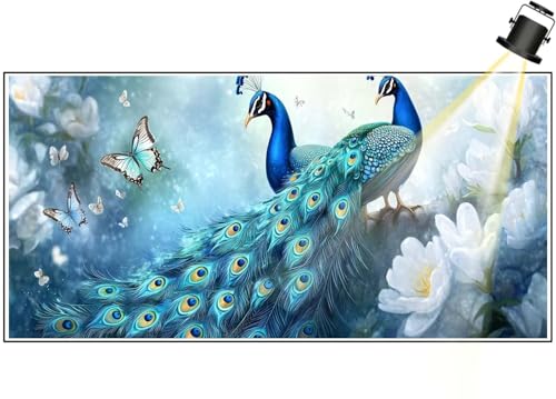 Diamond Painting XXL Groß 100x40 cm Diamant Painting Bilder Pfau Diamond Art Painting Kits, DIY Basteln Erwachsene Malen Nach Zahlen Full Diamant Art Malerei Stickerei Set Home Wand Dekor Tier F440 von Generic