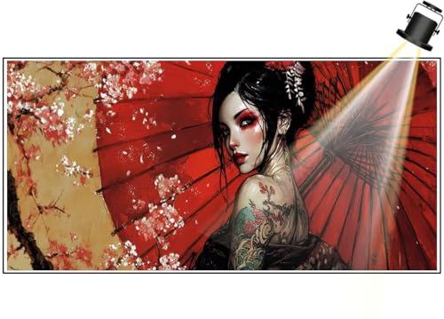 Diamond Painting XXL Groß 110x50 cm Diamant Painting Bilder Japanische Frau Diamond Art Painting Kits, DIY Basteln Erwachsene Malen Nach Zahlen Full Diamant Painting Set Home Wand Dekor Blume F641 von Generic