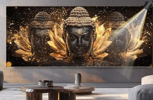 Diamond Painting XXL Groß 140x70 cm Diamant Painting Bilder Goldener Buddha Diamond Art Painting Kits, DIY Basteln Erwachsene Malen Nach Zahlen Full Diamant Painting Set Home Wand Dekor Lotus F399 von Generic