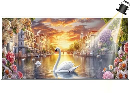 Diamond Painting XXL Groß 150x70 cm Diamant Painting Bilder Schwan Diamond Art Painting Kits, DIY Basteln Erwachsene Malen Nach Zahlen Full Diamant Painting Set Home Wand Dekor Sonnenuntergang F702 von Generic