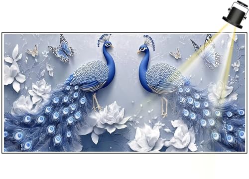 Diamond Painting XXL Groß 180x90 cm Diamant Painting Bilder Pfau Diamond Art Painting Kits, DIY Basteln Erwachsene Malen Nach Zahlen Full Diamant Art Malerei Stickerei Set Home Wand Dekor Blume F453 von Generic