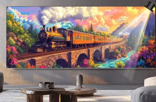 Diamond Painting XXL Groß 180x90 cm Diamant Painting Bilder Zug Diamond Art Painting Kits, DIY Basteln Erwachsene Malen Nach Zahlen Full Zubehör Malerei Stickerei Set Home Wand Dekor Landschaft F393 von Generic