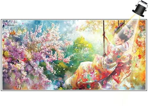 Diamond Painting XXL Groß 60x30 cm Diamant Painting Bilder Japanische Landschaft Diamond Art Painting Kits, DIY Basteln Erwachsene Malen Nach Zahlen Malerei Stickerei Set Home Wand Dekor Frau F621 von Generic