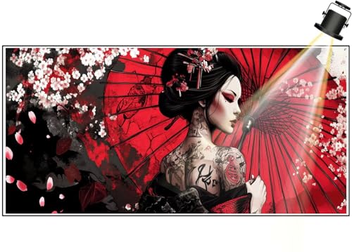 Diamond Painting XXL Groß 90x40 cm Diamant Painting Bilder Japanische Frau Diamond Art Painting Kits, DIY Basteln Erwachsene Malen Nach Zahlen Full Diamant Malerei Stickerei Set, Wand Dekor Blume F642 von Generic