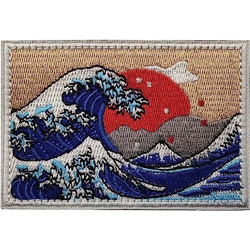 Die Große Welle Von Kanagawa Japan Bestickter Patch Taktische Militärpatches Abzeichen Moral Applikationen Für Rucksack von Generic