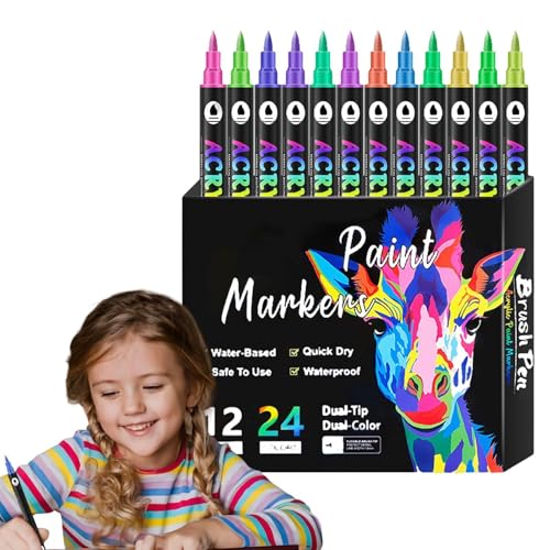 Doppelseitige Marker – Farbpinselstifte mit zwei Spitzen | Journaling-Marker | Farbige Zeichenstifte Kunststifte Set Marker | Kunstmarker für Kinder und Erwachsene von Generic