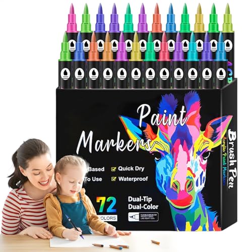 Doppelseitige Marker – Malset Für Kinder, 36 Farben, Kunst- Und Bastelbedarf | Schnell Trocknender, Sicherer, Wasserfester Markierungsstift, Markierungen Mit Feiner Und Breiter Spitze Für Kinderhandwe von Generic