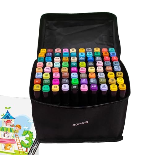 Doppelseitige Marker – tragbare doppelseitige Farbmarker mit Tragetasche | Zeichenmarker, schnell trocknende bunte Farbstifte für Kinder und Erwachsene, Farbmarkierungsstifte, Faser, PP-Material von Generic