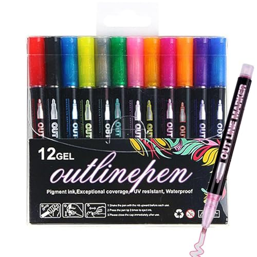 Doppelseitiger Konturenstift – -Lackstifte, Glänzender Doodle-Marker | Glitzer-Zeichenstifte für Glitzer-Schreiben, -Marker mit 12 Farben für Kunstprojekte, von Generic