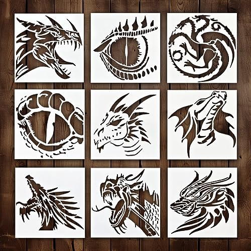 Drachenschablone, inspirierende Fantasy-Azteken-japanische tolle Graffiti-Drachen-Schablonen zum Malen auf Holz, Glas, Wand, Stein, Stoff, Wänden, Leinwand, Glaswaren, chinesischer keltischer Drache von Generic