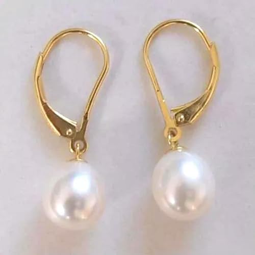 Echte 8–9 mm weiße Perle, 18 kgp Gelbgold plattiert, Brisur-Ohrringe mit Haken Echte 8–9 mm weiße Perle, 18 kgp Gelbgold plattiert, Brisur-Ohrringe mit Haken von Generic