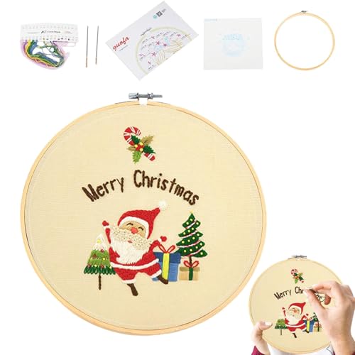 Einfache Sticksets für Anfänger, Weihnachtsstickset,Handstickerei-Nadelspitzen-Sets | Weihnachts-Stickmuster, Anfänger-Stickset für Wohnzimmer, Schlafzimmer, Anfänger, Familie von Generic