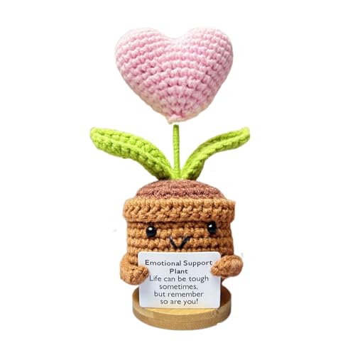 Emotionale Häkelpuppe, gestrickte Blume mit Positivkarte, emotionale Unterstützung, lustige Häkelblume – Künstlicher Sonnenblumenstrauß, niedliche gehäkelte Sonnenblumen, Unterstützung von Generic