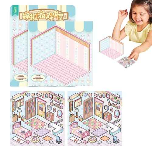 Erstellen Sie Ihre eigenen Szenenaufkleber,Szenenaufkleber, Hausaufkleber mit 3D-Effekt, Machen Sie Ihre eigenen Scrapbook-Aufkleber, Cartoon-Aufkleber-Set für kleine Räume für Kinder, lindert Stress von Generic