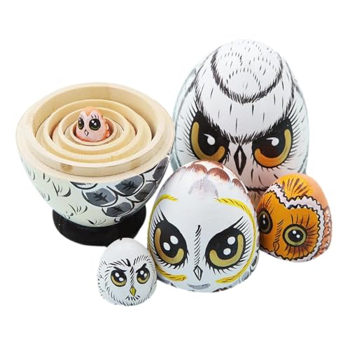 Eulen-Puppen-Set – Ei-Ornament – 5 Stück russische Puppen – Eulenei-Statue mit rustikalem Design für Ostern, Silvester, Halloween, Erntedankfest von Generic