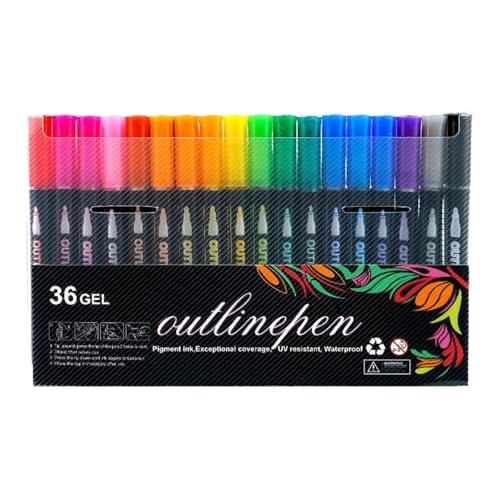 Farben-Konturmarker – Farb-Graffiti-Stifte – Doppellinien-Schimmer-Marker – Doppellinien-Doodle-Konturmarker – Schimmernde Zeichen-Textmarker Für Bastelarbeiten, Sammelalben, Fotoalben von Generic