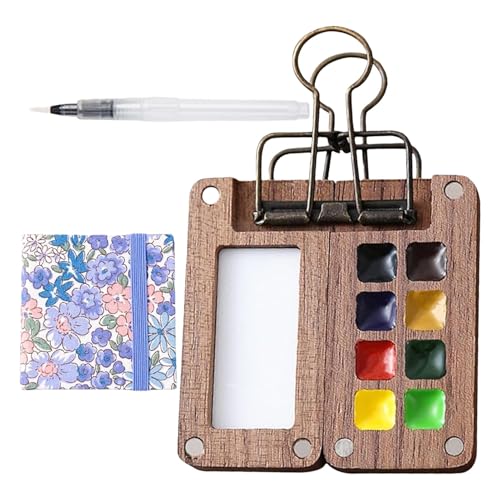 Farbpalette Reise Farbpalette Farbpalette a - Aquarellpalette Rasterfarben | Reise-Farbpalette aus Holz mit 8 Rastern, kleines tragbares Wasserfarben-Set von Generic