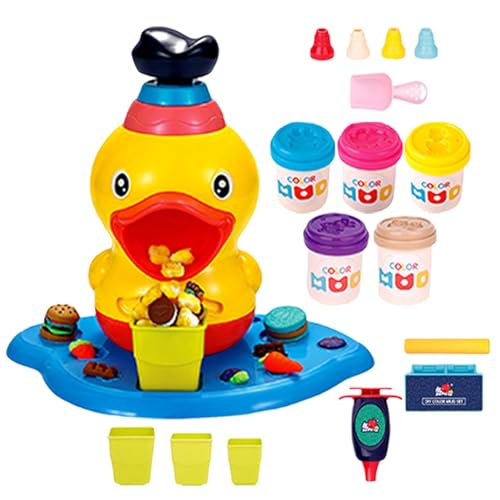 Farbteig-Spielzeug, Spiel-Farbteig-Sets,Nudelmaschine Rollendes Kochspielzeug - Modelliermasse-Teigwerkzeuge, Nudelmacher, lustige Cartoon-Ente, buntes Teigspielzeug für Kinder ab 3 Jahren von Generic