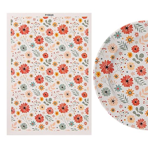 Florales Ton-Transferpapier – Blumen-Transferblätter Für Ton, Blumen-Transferpapier | Bunte Blumen Wassertransferpapier Für Tonohrringe Retro-Papier Zur Schmuckherstellung Tonwerkzeuge, 3,74 X 5,43 Zo von Generic