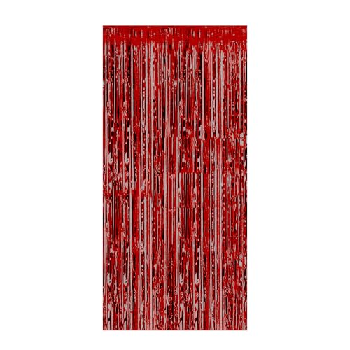 Foil Fringe Curtains Lametta Vorhänge Glitzer Metallic Party Vorhänge Foto Hintergrund Folien Luftschlangen Deko für Geburtstag Hochzeit Weihnachten Party Dekoration, 1 x 2m (Rot) von Generic