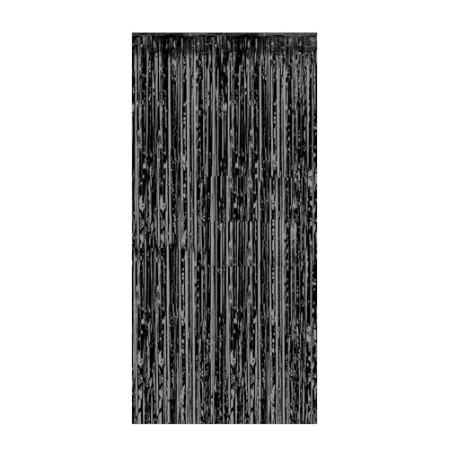 Foil Fringe Curtains Lametta Vorhänge Glitzer Metallic Party Vorhänge Foto Hintergrund Folien Luftschlangen Deko für Geburtstag Hochzeit Weihnachten Party Dekoration, 1 x 2m (Schwarz) von Generic